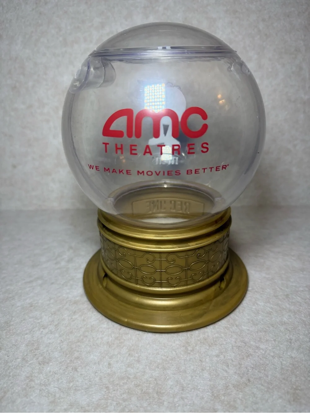 Red One Snow Globe M&M Candy Bucket AMC Exclusive Lights Up Christmas 2024